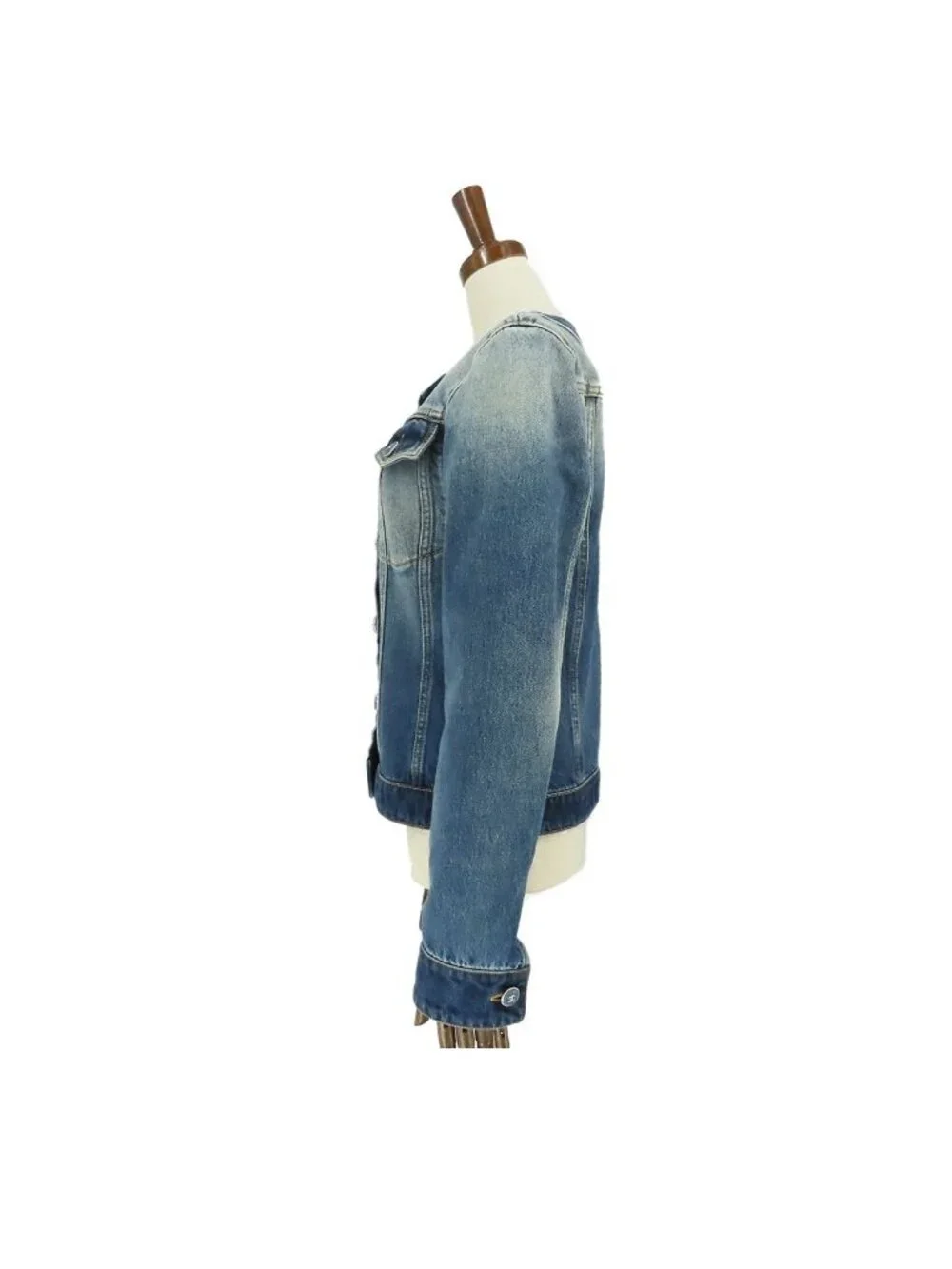 Chanel Collarless Jacket Blue Cotton Coco Button Denim 34